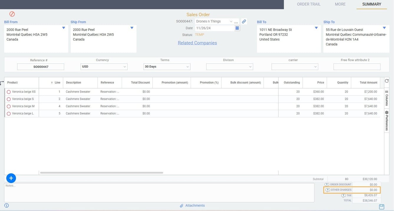 Adding other charges to transactions