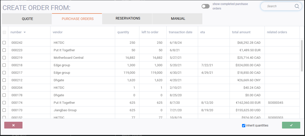 Creating a sales order