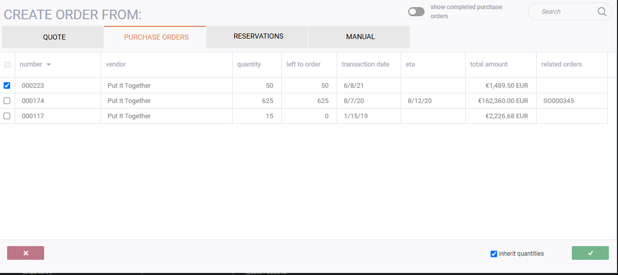 Creating a sales order