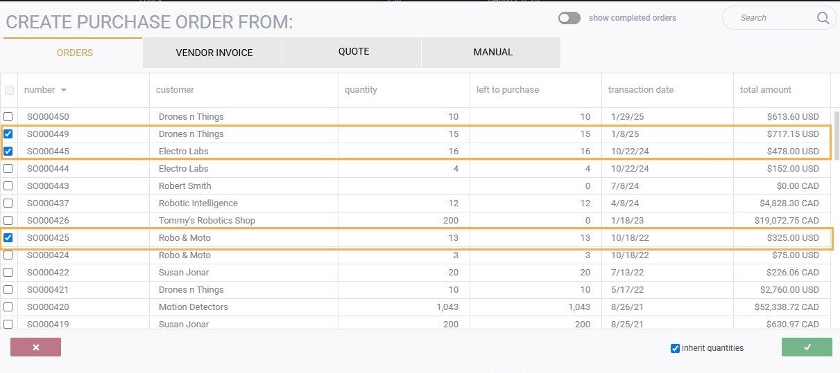 Consolidating line items on purchase orders